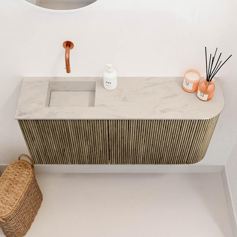 Mondiaz JOYA-DLUX Meuble de toilette 91,6cm - arrondi droit couleur Dusk - Vasque FAYE position Gauche Sans trou de robinet couleur Opalo SW1423338