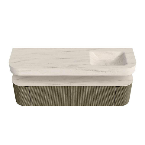 MONDIAZ THOR-DLUX 170cm meuble de salle de bains arrondi gauche + droite couleur Shadow avec 1 tiroir et 2 portes. Vasque suspendue CLOUD droite sans trou de robinet couleur Meli. SW1465757