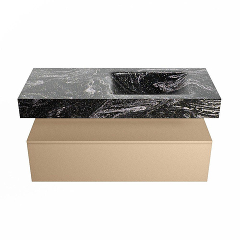 Mondiaz ALAN-DLUX Ensemble de meuble - 110cm - meuble Oro mat - 1 tiroir - Lavabo Cloud Lava suspendu - vasque Droite - 0 trous de robinet SW808787