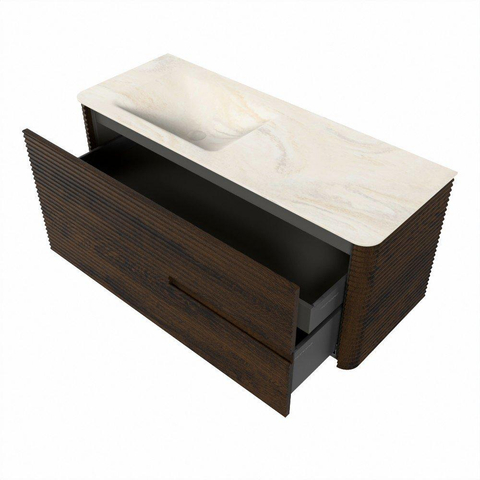 Mondiaz CIRO-DLUX Ensemble de meubles de salle de bains - 120x45x50cm - lavabo solid surface Ostra - 1 vasque à gauche - 1 trou de robinet - 2 tiroirs - Noyer SW1530351