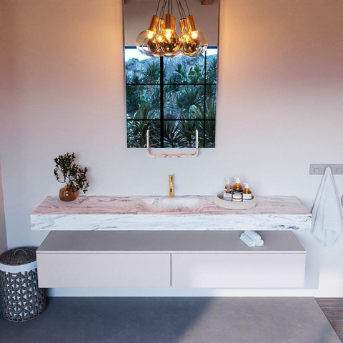 Mondiaz ALAN-DLUX Ensemble de meuble - 200cm - meuble Cale mat - 2 tiroirs - Lavabo Cloud Glace suspendu - vasque Centre - 1 trou de robinet SW805825