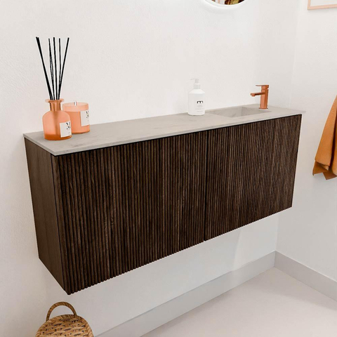 Mondiaz JOYA-DLUX 100cm meuble de salle de bains - couleur Walnut - Vasque FAYE position Droite 1 trou de robinet couleur Opalo. SW1422528