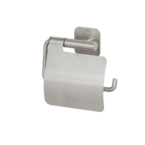 Tiger Colar Toiletrolhouder - met klep - zelfklevend - geborsteld RVS SW106812