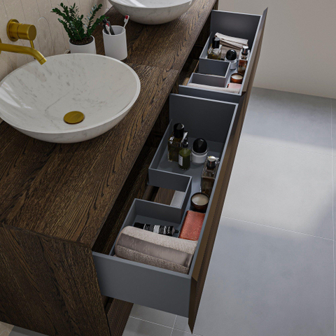 Saniclass Holz Atelier Meuble sous lavabo - 160x45x60cm - 4 tiroirs - Chêne charcoal SW1420814