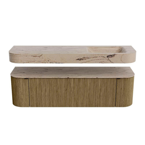 MONDIAZ THOR-DLUX Meuble de salle de bains 160cm arrondi gauche + droite couleur Dusk avec 1 tiroir et 2 portes. Vasque suspendue CLOUD Droite sans trou de robinet couleur Arena. SW1465130