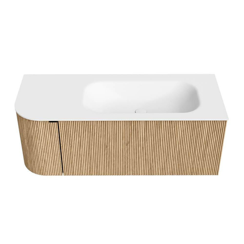 MONDIAZ KURVE Meuble de salle de bains 115 cm avec module 25 L couleur Oak avec 1 tiroir et 1 porte. Lavabo BIG SMALL à droite 1 trou de robinet Talc. SW1138192