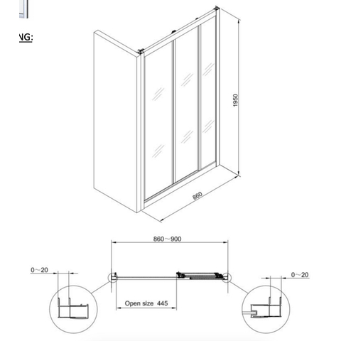 Nemo Start Profi schuifdeur - 86x195cm - inbouwmaat 86-90cm - helder - veiligheidsglas - 5mm - 3-deuren - zonder greep - 860-900mm SW877727