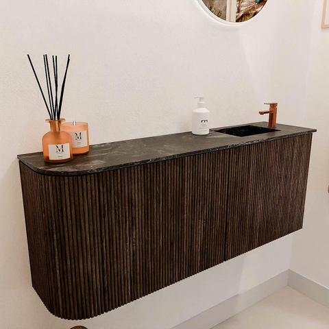 Mondiaz JOYA-DLUX 101.6cm toiletmeubel - ronding links kleur Walnut - Wastafel FAYE positie Rechts 1 kraangat kleur Lava. SW1422477
