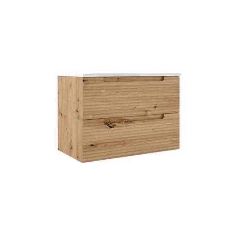Saniclass Prime Wastafelonderkast - 80x55x44.9cm - Rustiek Eiken - incl topblad, waskom en kraan - showroommodel SHOW26731
