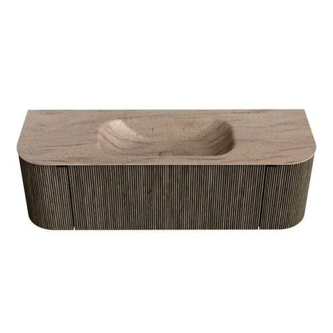 MONDIAZ KURVE-DLUX Meuble de salle de bains 140cm arrondi gauche + droite couleur Shadow avec 1 tiroir et 2 portes. Lavabo BIG SMALL central sans trou de robinet Saba. SW1433424