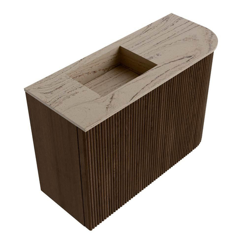 Mondiaz JOYA-DLUX 61.6cm toiletmeubel - ronding rechts kleur Walnut - Wastafel FAYE positie Links Zonder kraangat kleur Arena. SW1424343