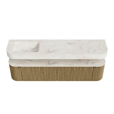 MONDIAZ THOR-DLUX Meuble de salle de bains - 190cm - arrondi gauche + droite - couleur Dusk - 2 tiroirs - 2 portes - Vasque suspendue CLOUD Gauche sans trou de robinet - couleur Ostra SW1466495