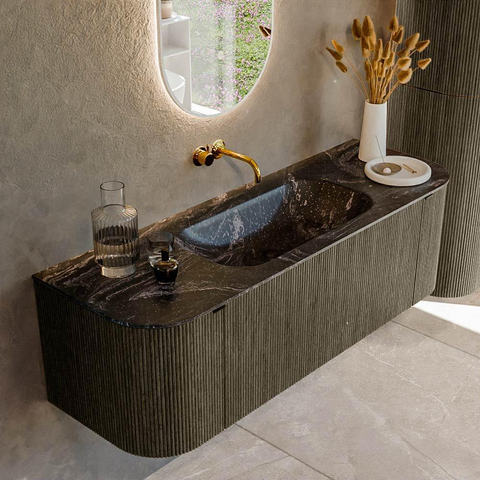 Mondiaz KURVE-DLUX Ensemble de meubles de salle de bains - 140x46x40cm - 1 tiroir - 2 portes - lavabo solid surface - central - sans trou de robinet - Shadow SW1414658