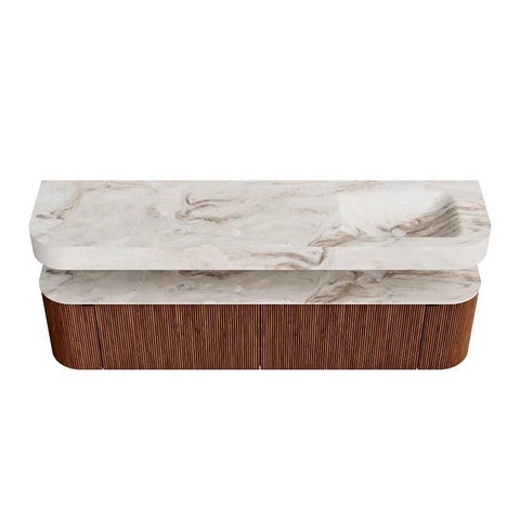 MONDIAZ THOR-DLUX Meuble de salle de bains - 190cm - arrondi gauche + droite - couleur Ruby - 2 tiroirs et 2 portes - Vasque suspendue CLOUD droite sans trou de robinet - couleur Frappe SW1466484