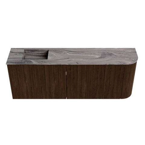 Mondiaz JOYA-DLUX 111.6cm toiletmeubel - ronding rechts kleur Walnut - Wastafel FAYE positie Links 1 kraangat kleur Sombra. SW1424779
