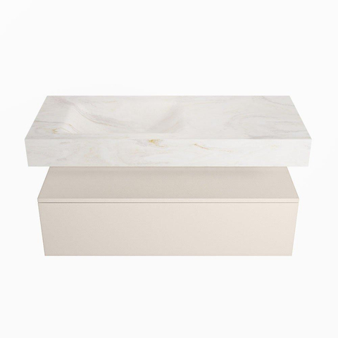 Mondiaz ALAN-DLUX Ensemble de meuble - 110cm - meuble Linen mat - 1 tiroir - Lavabo Cloud Ostra suspendu - vasque Gauche - 0 trous de robinet SW807186