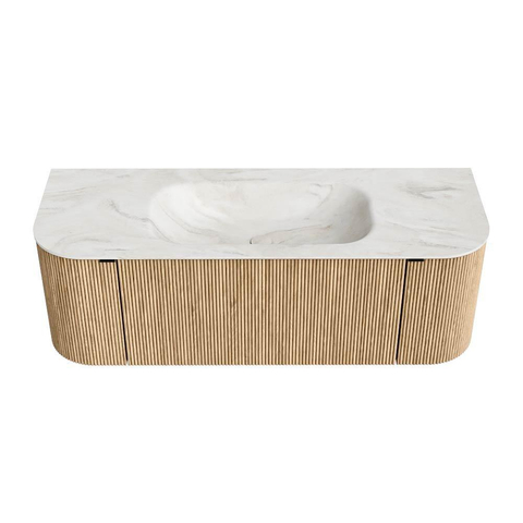 MONDIAZ KURVE-DLUX Meuble de salle de bains 130 cm avec module 25 Len R couleur Oak avec 1 tiroir et 2 portes. Lavabo BIG SMALL central 1 trou de robinet couleur Ostra. SW1137763