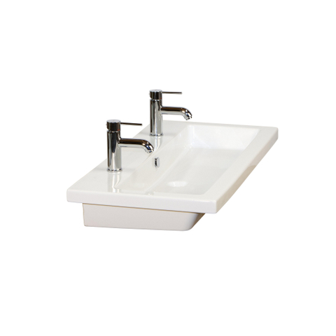 H&R Badmeubelen Djazz Wastafel - 101x45.5x4cm - 2 kraangaten - keramiek wit SW235614