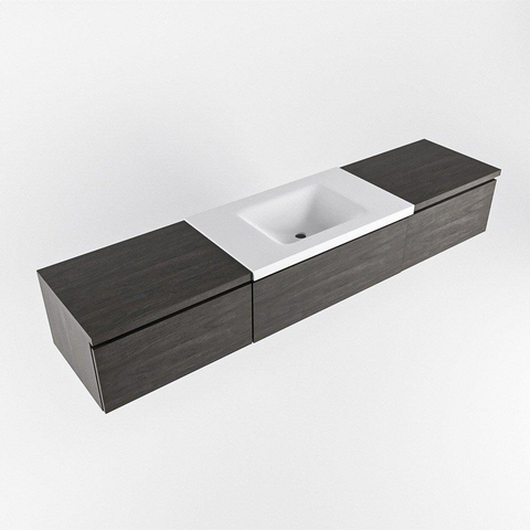 MONDIAZ BUKLA 200cm ensemble de meuble avec module 60 couleur Marron Foncé avec 3 tiroirs. Lavabo CLOUD milieu 0 trous de robinet couleur Talc. SW1382164