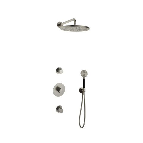Hotbath Cobber IBS20 Regendoucheset - inbouw - 35cm wandarm - 30cm ronde hoofddouche - 3 standen handdouche - geborsteld nikkel (RVS) SW440670