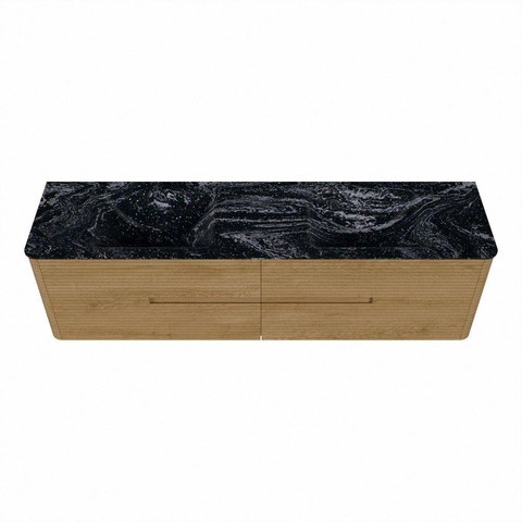 Mondiaz CIRO-DLUX Badkamermeubelset - 180x45x50cm - Solid surface wastafel Lava - 2 wasbak Dubbel - zonder kraangaten - 4 lades - Oak SW1530987