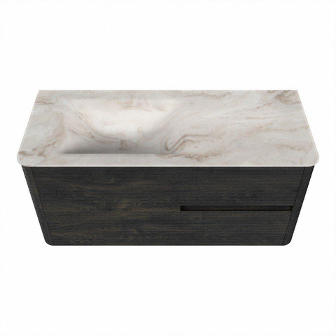 Mondiaz CIRO-DLUX Ensemble de meuble de salle de bains - 110x45x50cm - Lavabo solid surface Frappe - 1 vasque à gauche - 1 trou de robinet - 2 tiroirs - Shadow SW1532001