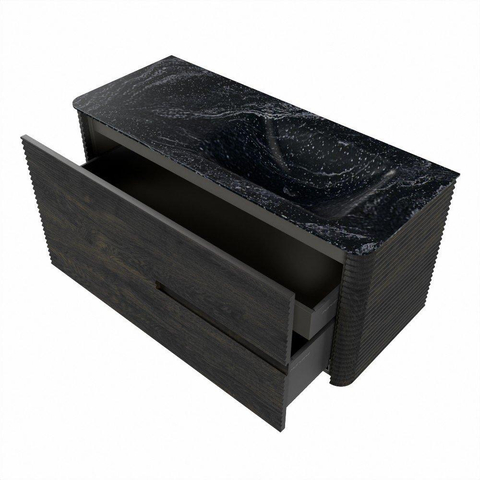 Mondiaz CIRO-DLUX Meuble de salle de bains - 110x45x50cm - Lavabo solid surface Lava - 1 vasque à droite - 1 trou de robinet - 2 tiroirs - Shadow SW1532267