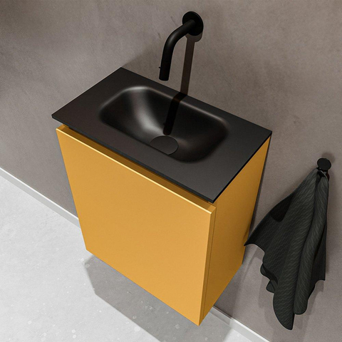 MONDIAZ TURE Toiletmeubel 40x23x50cm met 0 kraangaten 1 deuren ocher mat Wastafel Eden midden Solid Surface Zwart SW475347