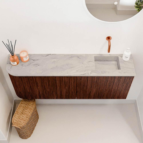 Mondiaz JOYA-DLUX 111.6cm toiletmeubel - ronding links kleur Ruby - Wastafel FAYE positie Rechts Zonder kraangat kleur Glace. SW1423582