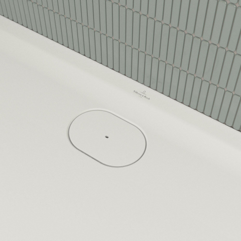 Villeroy & Boch Ecora douchebak - 140x80x3.5cm - afvoer lange zijde - stone white (wit) SW1558983