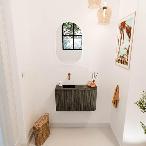Mondiaz JOYA-DLUX 71.6cm toiletmeubel - ronding rechts kleur Shadow - Wastafel FAYE positie Links Zonder kraangat kleur Lava. SW1422860