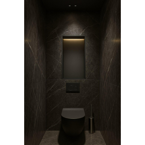 Hotbath &MORE Inbouwbox of inbouwnis - 30x15x10 - met LED - IP44 - PVD - geborsteld zwart SW1246529