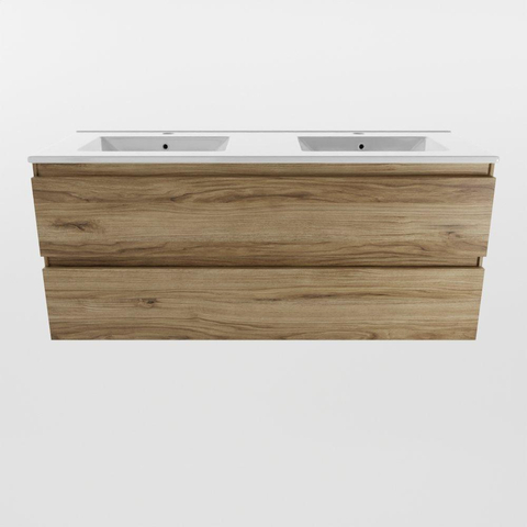 Mondiaz Aivy ensemble de meuble de salle de bain - 120x45x50cm - 2 trous de robinet - 2 vasques talc Céramique - Gauche et droite - 2 tiroirs - Avec miroir - Mélamine Chai SW892469