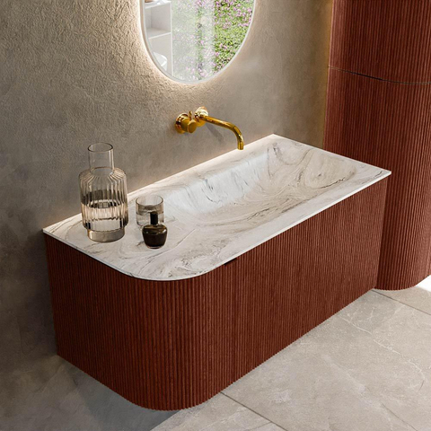 Mondiaz KURVE-DLUX Ensemble de meubles de salle de bains - 95x46x40cm - 1 tiroir - 1 porte - lavabo solid surface - droit - sans trou de robinet - Ruby SW1415785