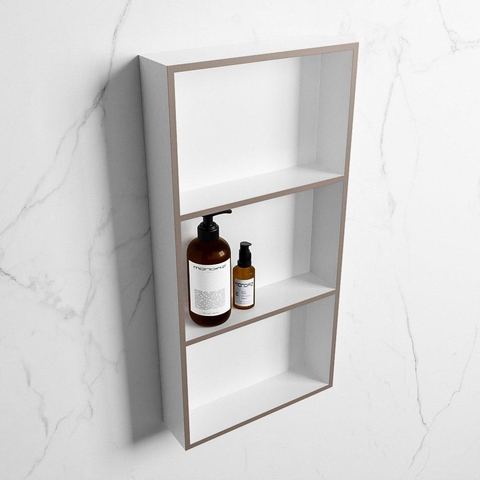 Mondiaz Easy nis 29.5x59.5x8cm voor Inbouw/opbouw 3 open vakken Solid surface Talc/Smoke SW643793