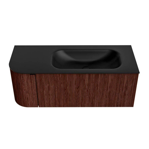 Mondiaz KURVE Badkamermeubelset - 115x46x40cm - 1 lade - 1 deur - wastafel solid surface - rechts - zonder kraangat - Ruby SW1415427