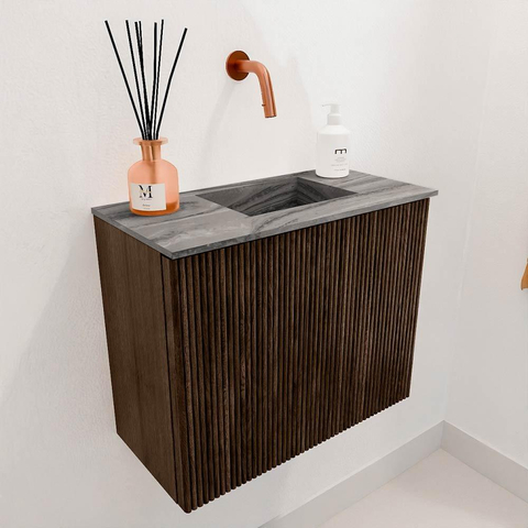 Mondiaz JOYA-DLUX Meuble de toilette 50cm - couleur Walnut - Lavabo FAYE position Droite Sans trou de robinet couleur Sombra SW1424701