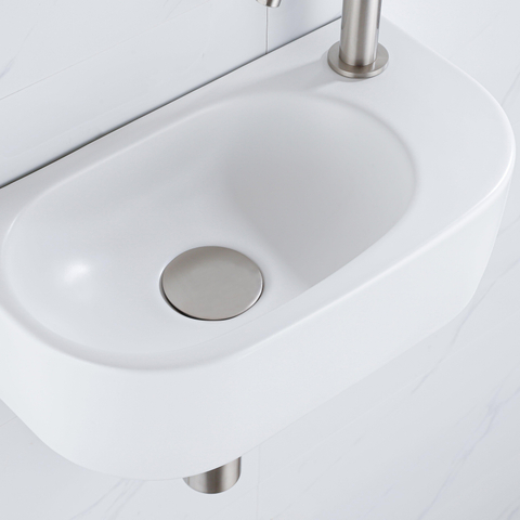 QeramiQ Fuente fonteinset – halfrond – 40x21.5x12 cm – keramiek wit mat – kraangat rechts – kraan geborsteld RVS SW1232812