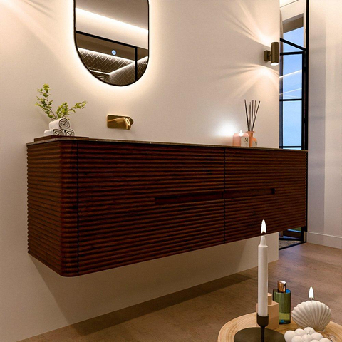 Mondiaz CIRO-DLUX Badkamermeubelset - 170x45x50cm - Solid surface wastafel Oza - 1 wasbak Links - zonder kraangaten - 4 lades - Ruby SW1532129
