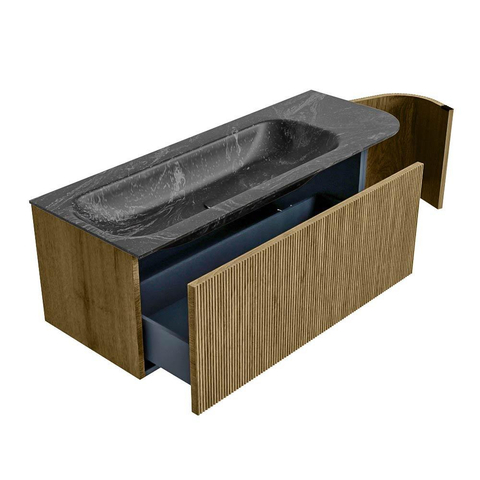Mondiaz KURVE-DLUX Badkamermeubelset - 125x46x40cm - 1 lade - 1 deur - wastafel solid surface - links - 1 kraangat - Dusk SW1415265