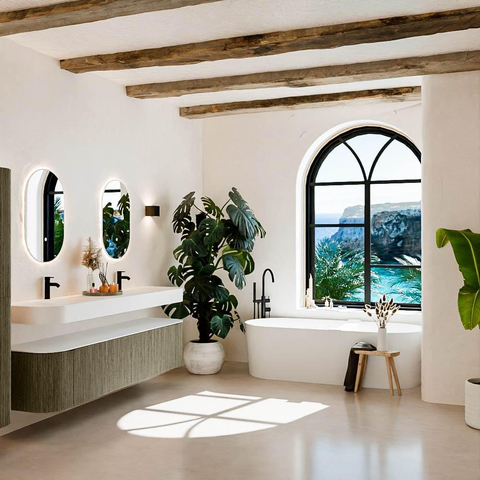 MONDIAZ THOR Meuble de salle de bains 200cm arrondi gauche + droite couleur Shadow avec 2 tiroirs et 2 portes. Vasque suspendue CLOUD Double 2 trous de robinet couleur Talc. SW1466922