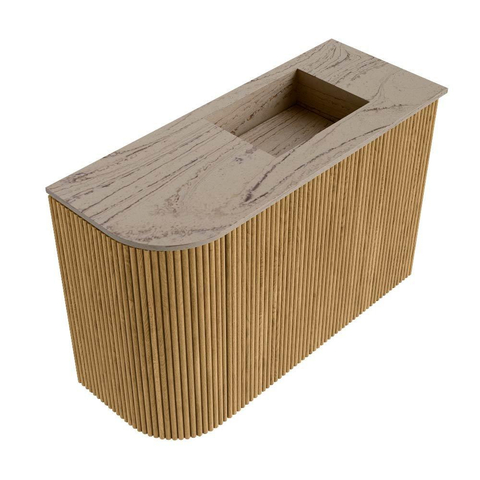Mondiaz JOYA-DLUX 61.6cm toiletmeubel - ronding links kleur Oak - Wastafel FAYE positie Rechts Zonder kraangat kleur Arena. SW1423914