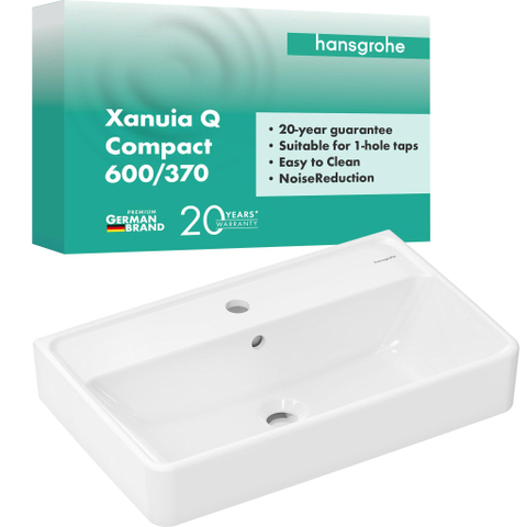 Hansgrohe Xanuia Q Wastafel/Fontein - 60x37cm - inbouw - 1 kraangat - met overloop - compact - glans wit SW1165076