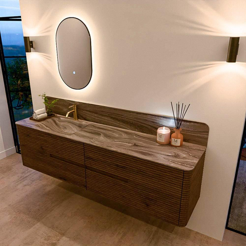 Mondiaz CIRO-DLUX Badkamermeubelset - 190x45x50cm - Solid surface wastafel Sombra - 1 wasbak Links - 1 kraangat - 4 lades - Dusk SW1533828