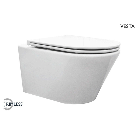 Wiesbaden Vesta Wandcloset - rimless - met Flatline toiletzitting - softclose en quickrelease - glans wit SW95715