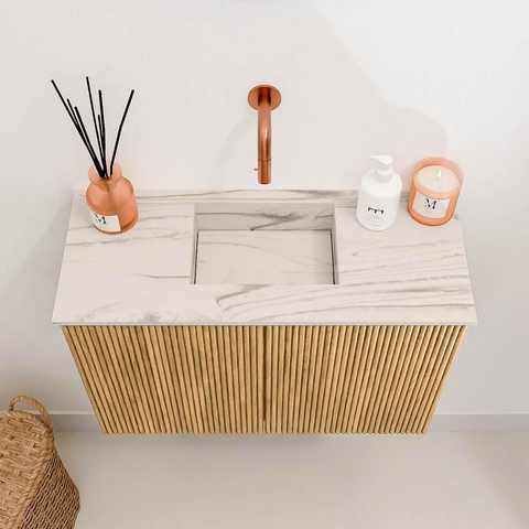 Mondiaz JOYA-DLUX 60cm toiletmeubel - kleur Oak - Wastafel FAYE positie Midden Zonder kraangat kleur Nata. SW1423996