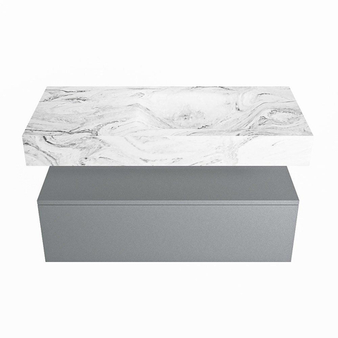 MONDIAZ ALAN - DLUX Ensemble de meubles de salle de bains - 100cm - caisson bas - Plata - 1 tiroir - lavabo suspendu - vasque à droite - 0 trous de robinet - Glace SW806004