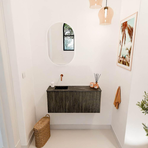 Mondiaz JOYA-DLUX 90cm toiletmeubel - kleur Shadow - Wastafel FAYE positie Links Zonder kraangat kleur Lava. SW1422858