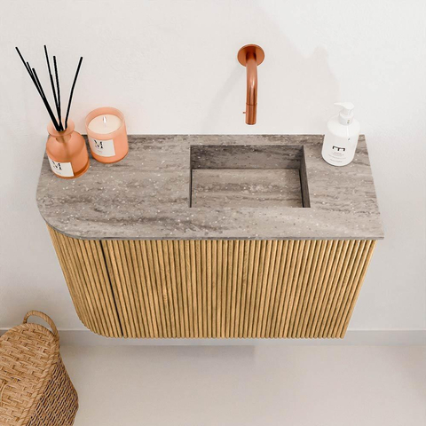 Mondiaz JOYA-DLUX 61.6cm toiletmeubel - ronding links kleur Oak - Wastafel FAYE positie Rechts Zonder kraangat kleur Oza. SW1424111