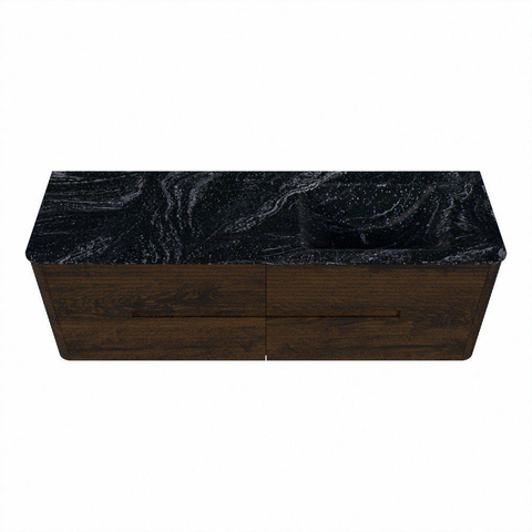 Mondiaz CIRO-DLUX Meuble de salle de bains - 150x45x50cm - Lavabo solid surface Lava - 1 vasque à droite - 1 trou de robinet - 4 tiroirs - Noyer SW1530144